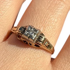 1930s Art Deco 10K Gold Diamond Engagement Ring Two Tone Illusion Sz 7.25