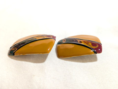 Vtg abstract earrings square enamel modern swirl art design pierced post mustard