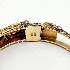 VTG Sydney Berman 13k Yellow Gold Ornate Almandine Garnet 6.5″ Bangle Bracelet