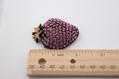 Vintage pink rhinestone enameled strawberry brooch 2 x 1.5 in unsigned