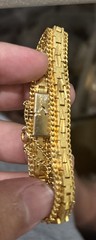 Vintage bracelet Gold tone Bricks Link bracelet Safety chain Lazer cut 7 1/2”