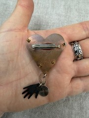 Vtg Heart 2.5″ Brooch Artesian Made Copper Mixed Metal Hand Spiral Dangles Love