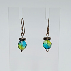 VTG 925 Faceted Glass 1in Drop Earrings Sterling Silver 2gtw Blue Green Swirl