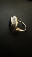 Sterling Silver Cushion-Cut Black Onyx Ring with CZ Halo – Size 6