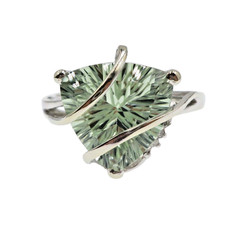 Fabulous 14k Solid White Gold 5ct Natural Prasiolite and Diamond Ring Size 8