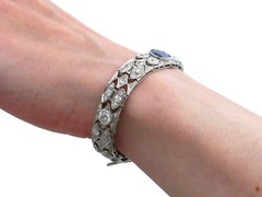 Art Deco 2.90Ct Basaltic Sapphire and 5.40Ct Diamond Platinum Bracelet