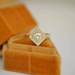 Art Deco Style Round Cut Lab Created Diamond 14k Yellow Gold FN Anniversary Ring