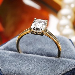 3CT Emerald Cut Lab-Created Solitaire Women Wedding Ring 14K Yellow Gold Plated