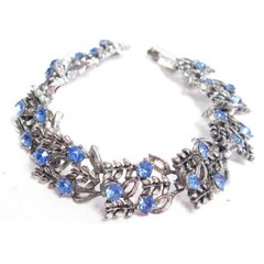 Vintage Silver Toned Blue Rhinestone Floral Bracelet 7.5