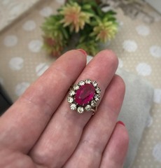 Estate Vintage Soviet Jewelry Ring Ruby Gilt Sterling Silver 875 USSR Size 6