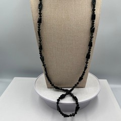 Vintage Double Strand Jet Black Beaded Statement Necklace Mixed Shapes Art Deco