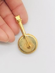 Vtg Micro Mosaic Blue Green Red Yellow White Flower Mandolin Music Pin Brooch