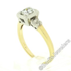 Vintage 14k Two Tone Gold 0.68ctw Old European Diamond Solitaire Engagement Ring