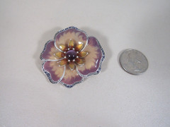 Liz Claiborne Lavender and Yellow Enamel Flower Pin Brooch with Stones