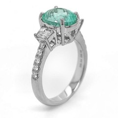 3.89CT DIAMOND & AAA PARAIBA TOURMALINE 18KT WHITE GOLD 3 STONE ENGAGEMENT RING