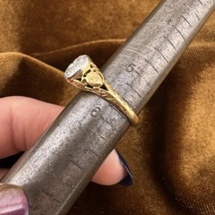 Vintage Art Deco 18K Gold Platinum Top Diamond Halo Ring 0.33 CTW Size 5.5