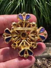 Vintage Signed Edlee Maltese Cross Brooch Multicolor Rhinestones Statement