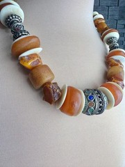 Moroccan Necklace, With Resin Copal, Enamel & Buffalo Horn Discs