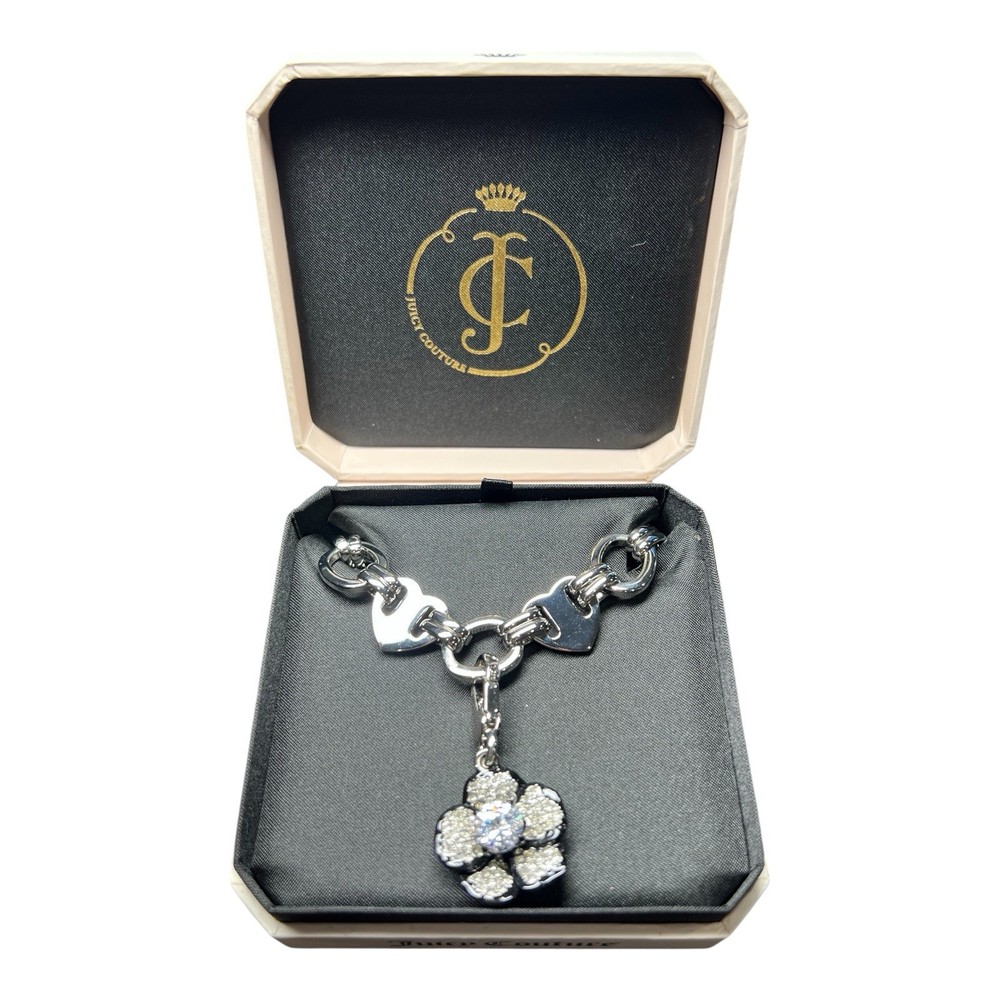 Vintage Rare Juicy Couture Chain Necklace Dangling Flower Rhinestones