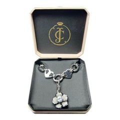 Vintage Rare Juicy Couture Chain Necklace Dangling Flower Rhinestones