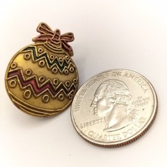 Vintage Christmas Ornament Pin Brooch Gold Red Green Festive Holiday Charm