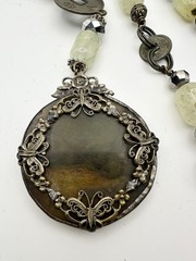 Vintage Natural prehnite Carved sailboat Pendant Necklace 24”
