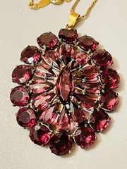 Vintage Czechoslovakia Multiple Diamond Shape Amethyst Pendant Necklace & Chain