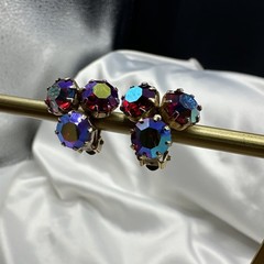 Vintage WEISS Red Aurora Borealis Clip on Earrings. See pics.