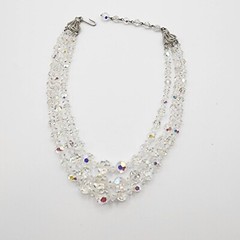Vintage 3 Strand Aurora Borealis Choker 13.75 to 15.5 Inches