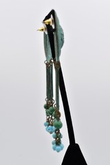 Vintage Verdigris Patina Beaded Chandelier Earrings Dangle Fringe 1970s BinAV