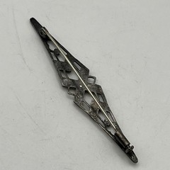 Vintage European Silver Tone Brooch Trombone Clasp Brilliant Rhinestone Deco 3”
