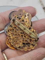 Vintage Button Collage Brooch Mixed Media Metal Glass Plastic Statement Pin