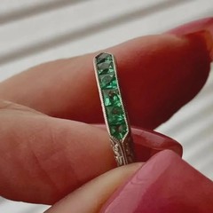Art Deco Style Emerald Princess Stone’s Wedding Band White Gold Finish in Silver