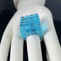 Chunky Lucite Square Ring Blue Ice Cube Size 8 Translucent Statement Runway