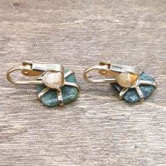 Vtg 1940s Genuine Prong Set Jade Nugget Clamper Bracelet & Clip On Earring Set