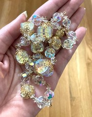 Vintage Vendome Gold Tone Filigree AB Bead Necklace Push Pin Closure 20”