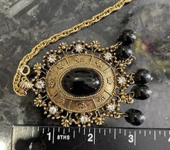 Celebrity Gems Pendant Necklace Victorian Etruscan Revival Ornate Gold Tone