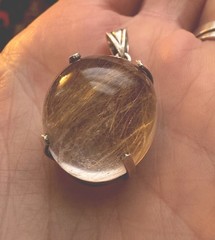 Globe Rutilated Quartz Sterling Silver Pendant Estate Incredible Vintage Jewelry