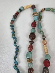 2 VTG Costume Jewelry Multi Stone Necklaces Turquoise Glass Beads Metal Spacers