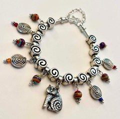 Hand Crafted Bracelet W/Genuine Laurel Burch Cat Charm~ Add a Bead/Adjustable