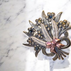 Bouquet Brooch Metal Brass Copper Color Multi Color Rhinestones (G110)