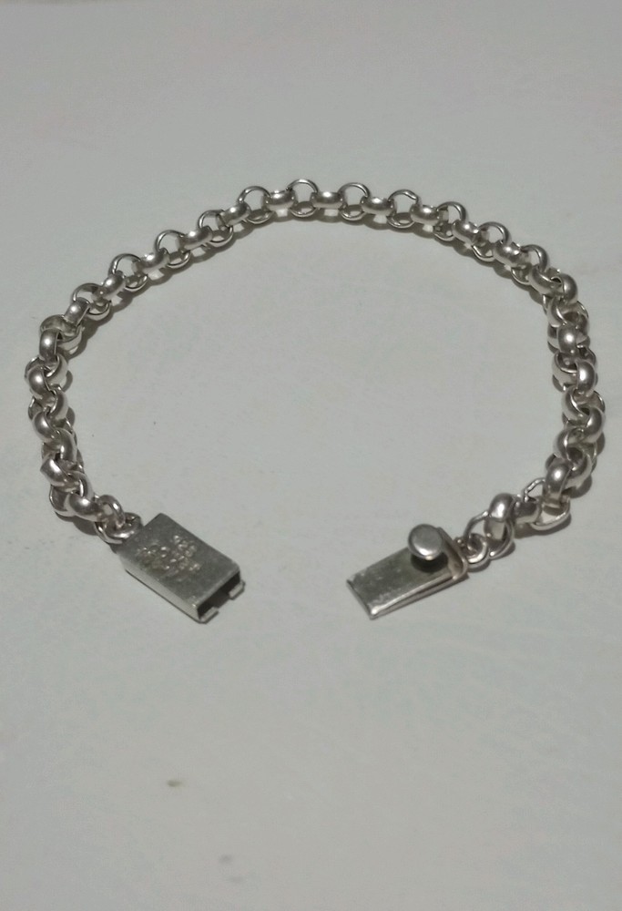 80s Vintage Silver Rolo Link Bracelet Box Lock TM Mexico 925 stamped 9.25″ •7mm