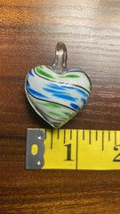 Vintage Murano Venetian Blue Green White Striped Heart Shaped Pendant