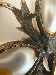 Vintage Ravana Floral Brooch Pin w/ 3 Lg Baroque Faux Pearls, Gold Tone, 3.25″