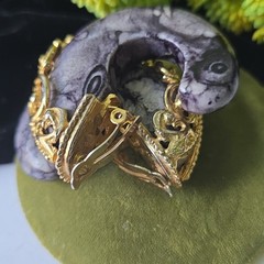 Vintage Inna Cytrine Gray Marbled Lucite Baroque Style C Hoop Earrings Clip On