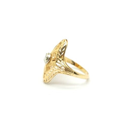 Art Deco 14K Two Tone Gold .05Ct Natural Diamond Ring Size 6
