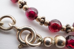 Vintage Sterling Silver 925 Garnet Bead Necklace 17″