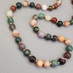 Vintage Stone Beaded Necklace 9mm Round Multicolor Assorted 28″