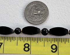 Hematite And Onyx Beaded Necklace 16″ Black Silver Tone Fishhook Clasp Vintage
