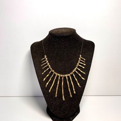 VCLM necklace brasstone metal twisted sticks beads on chain bib vintage